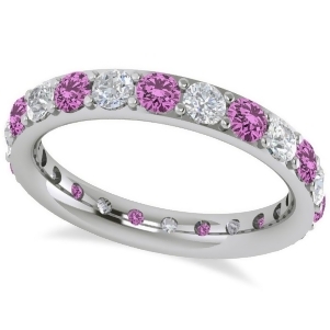 Diamond and Pink Sapphire Eternity Wedding Band 14k White Gold 1.76ct - All