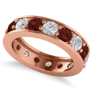Diamond and Garnet Eternity Channel Wedding Band 14k Rose Gold 3.85ct - All