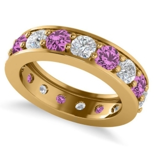 Diamond and Pink Sapphire Eternity Channel Wedding Band 14k Yellow Gold 4.21ct - All