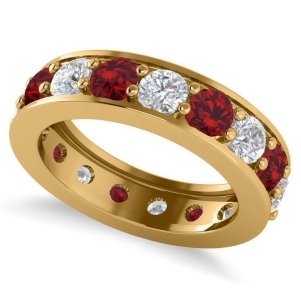 Diamond and Ruby Eternity Channel Wedding Band 14k Yellow Gold 4.21ct - All