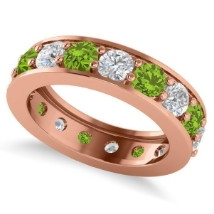 Diamond and Peridot Eternity Channel Wedding Band 14k Rose Gold 3.58ct - All