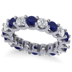Diamond and Blue Sapphire Eternity Wedding Band 14k White Gold 3.53ct - All