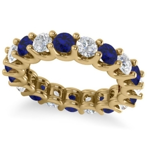 Diamond and Blue Sapphire Eternity Wedding Band 14k Yellow Gold 3.53ct - All