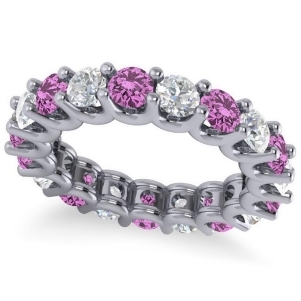 Diamond and Pink Sapphire Eternity Wedding Band 14k White Gold 3.53ct - All