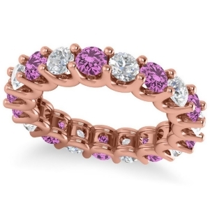 Diamond and Pink Sapphire Eternity Wedding Band 14k Rose Gold 3.53ct - All