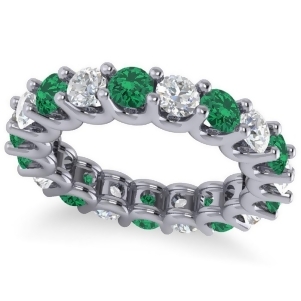 Diamond and Emerald Eternity Wedding Band 14k White Gold 3.53ct - All