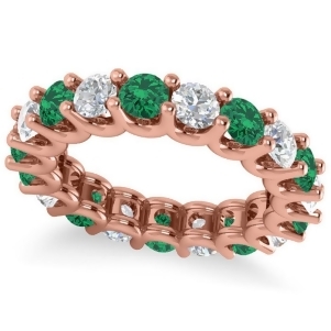 Diamond and Emerald Eternity Wedding Band 14k Rose Gold 3.53ct - All