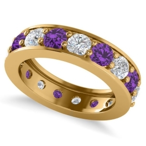 Diamond and Amethyst Eternity Channel Wedding Band 14k Yellow Gold 3.22ct - All
