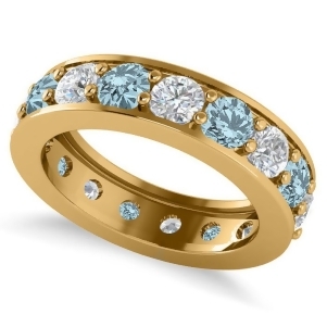 Diamond and Aquamarine Eternity Channel Wedding Band 14k Yellow Gold 3.49ct - All