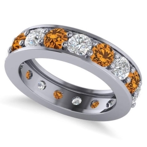 Diamond and Citrine Eternity Channel Wedding Band 14k White Gold 3.22ct - All