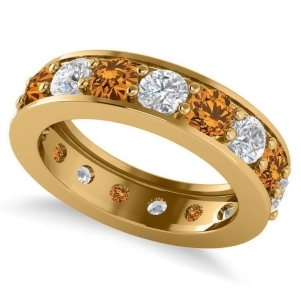 Diamond and Citrine Eternity Channel Wedding Band 14k Yellow Gold 3.22ct - All