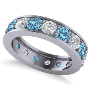 Diamond and Blue Topaz Eternity Channel Wedding Band 14k White Gold 3.94ct - All