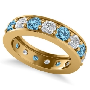 Diamond and Blue Topaz Eternity Channel Wedding Band 14k Yellow Gold 3.94ct - All