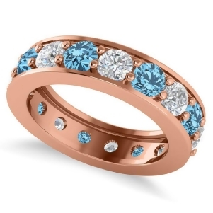 Diamond and Blue Topaz Eternity Channel Wedding Band 14k Rose Gold 3.94ct - All
