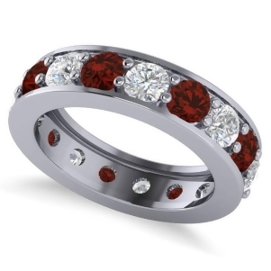 Diamond and Garnet Eternity Channel Wedding Band 14k White Gold 3.85ct - All