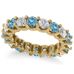 Diamond and Blue Topaz Eternity Wedding Band 14k Yellow Gold 3.53ct - All