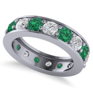 Diamond and Emerald Eternity Channel Wedding Band 14k White Gold 3.76ct - All