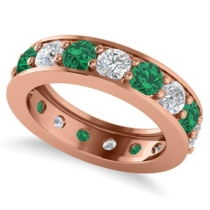Diamond and Emerald Eternity Channel Wedding Band 14k Rose Gold 3.76ct - All