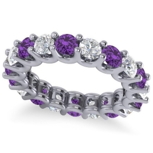 Diamond and Amethyst Eternity Wedding Band 14k White Gold 3.53ct - All