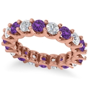 Diamond and Amethyst Eternity Wedding Band 14k Rose Gold 3.53ct - All
