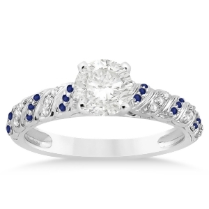 Blue Sapphire and Diamond Swirl Engagement Ring Setting Palladium 0.17ct - All