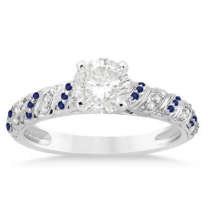 Blue Sapphire and Diamond Swirl Engagement Ring Setting Platinum 0.17ct - All