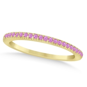 Pink Sapphire Accented Wedding Band 14k Yellow Gold 0.21ct - All