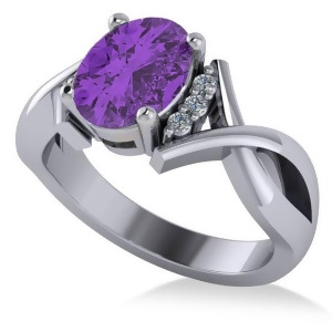 Twisted Oval Amethyst Engagement Ring 14k White Gold 1.84ct - All