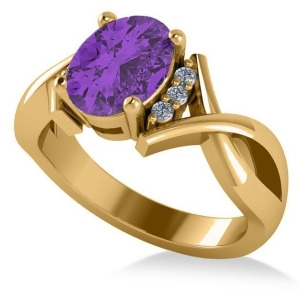 Twisted Oval Amethyst Engagement Ring 14k Yellow Gold 1.84ct - All