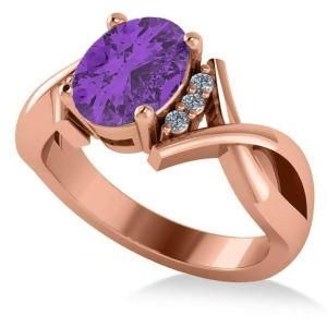 Twisted Oval Amethyst Engagement Ring 14k Rose Gold 1.84ct - All