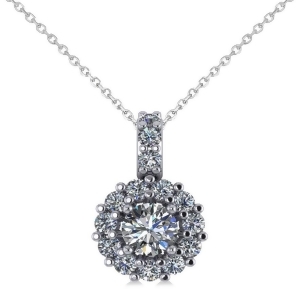 Round Diamond Halo Pendant Necklace 14k White Gold 0.53ct - All