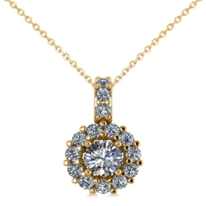 Round Diamond Halo Pendant Necklace 14k Yellow Gold 0.53ct - All