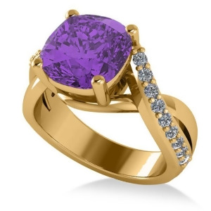 Twisted Cushion Amethyst Engagement Ring 14k Yellow Gold 4.16ct - All