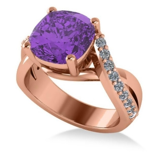 Twisted Cushion Amethyst Engagement Ring 14k Rose Gold 4.16ct - All