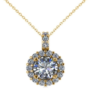 Round Diamond Halo Pendant Necklace 14k Yellow Gold 1.34ct - All
