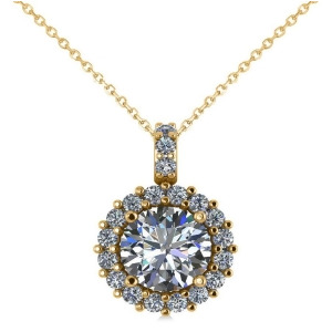 Round Diamond Halo Pendant Necklace 14k Yellow Gold 1.88ct - All