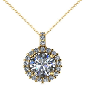 Round Diamond Halo Pendant Necklace 14k Yellow Gold 2.40ct - All