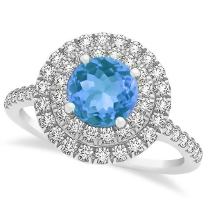 Double Halo Round Blue Topaz Engagement Ring 14k White Gold 1.42ct - All