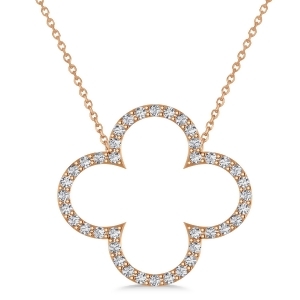 Diamond Clover Pendant Necklace 14K Rose Gold 0.40ct - All