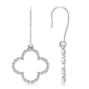 Diamond Clover Drop Earrings 14K White Gold 0.56ct - All