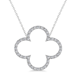Diamond Clover Pendant Necklace 14K White Gold 0.40ct - All