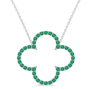 Emerald Clover Pendant Necklace 14K White Gold 0.40ct - All