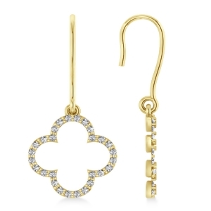 Diamond Clover Drop Earrings 14K Yellow Gold 0.56ct - All