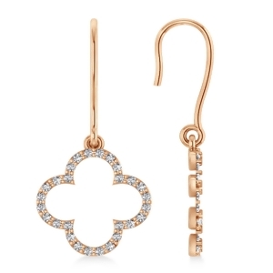 Diamond Clover Drop Earrings 14K Rose Gold 0.56ct - All