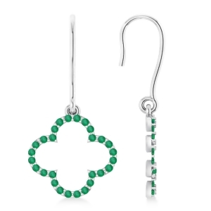 Emerald Clover Drop Earrings 14K White Gold 0.56ct - All