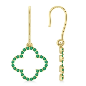 Emerald Clover Drop Earrings 14K Yellow Gold 0.56ct - All