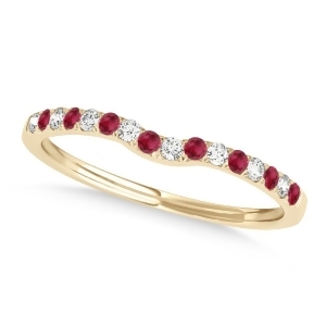 Diamond and Ruby Contoured Wedding Band 14k Yellow Gold 0.11ct - All