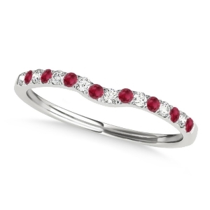Diamond and Ruby Contoured Wedding Band 18k White Gold 0.11ct - All