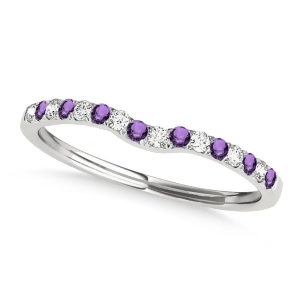 Diamond and Amethyst Contoured Wedding Band 14k White Gold 0.11ct - All