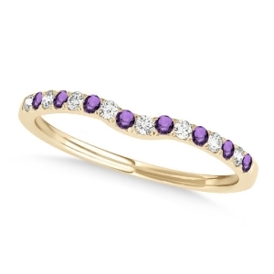 Diamond and Amethyst Contoured Wedding Band 14k Yellow Gold 0.11ct - All
